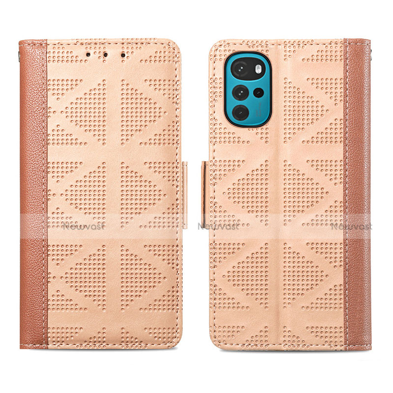 Leather Case Stands Flip Cover Holder S03D for Motorola Moto G22 Light Brown