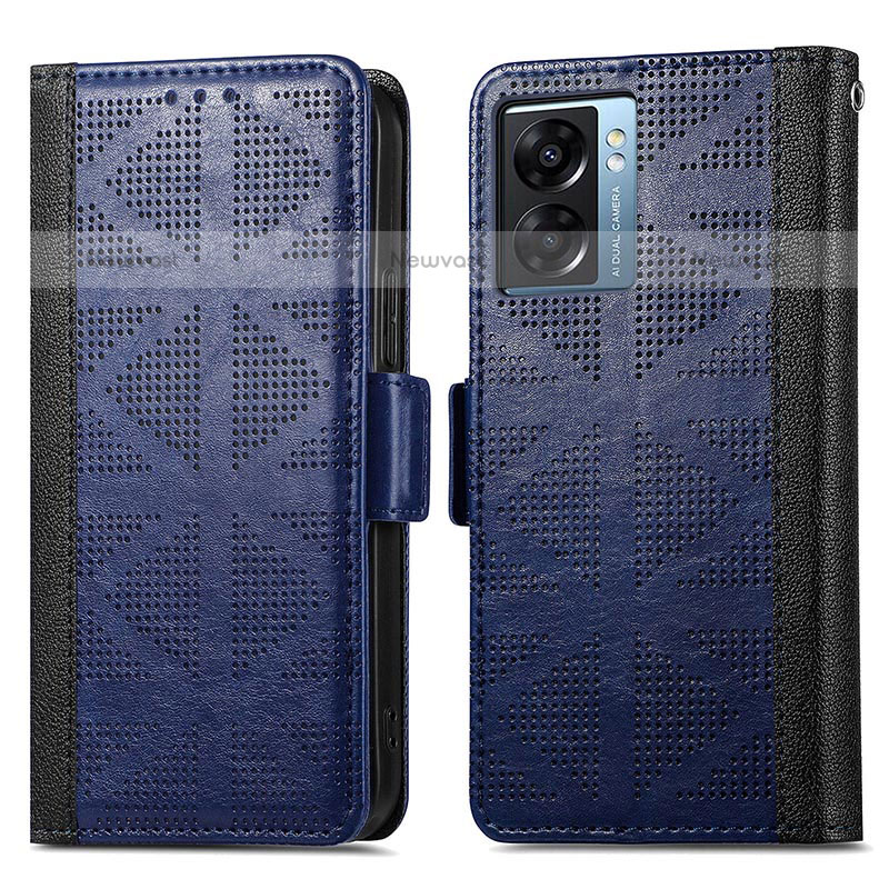 Leather Case Stands Flip Cover Holder S03D for OnePlus Nord N300 5G Blue