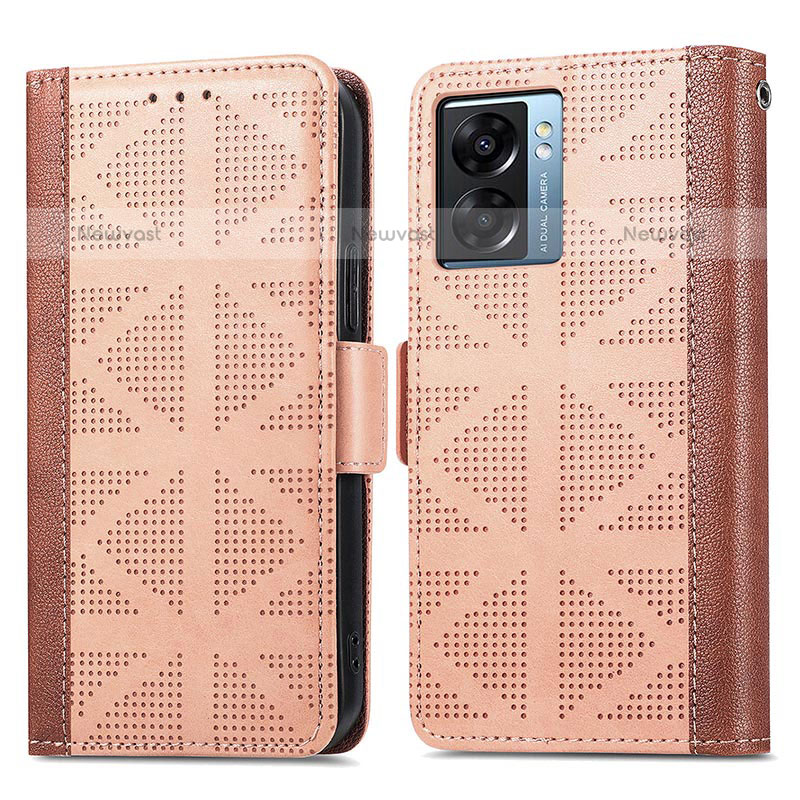Leather Case Stands Flip Cover Holder S03D for OnePlus Nord N300 5G Light Brown