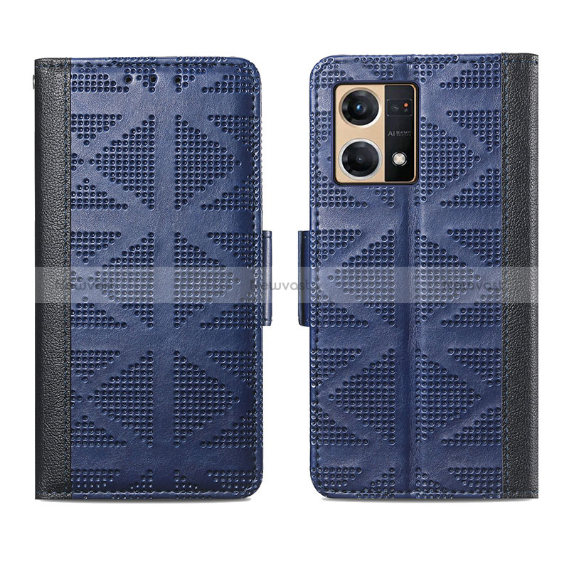 Leather Case Stands Flip Cover Holder S03D for Oppo Reno7 4G Blue