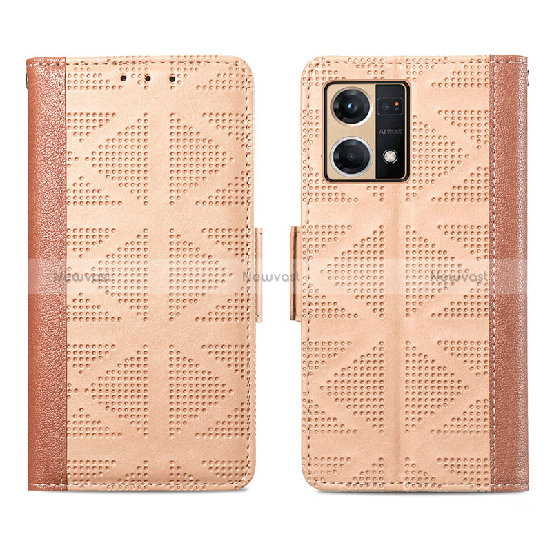 Leather Case Stands Flip Cover Holder S03D for Oppo Reno7 4G Light Brown