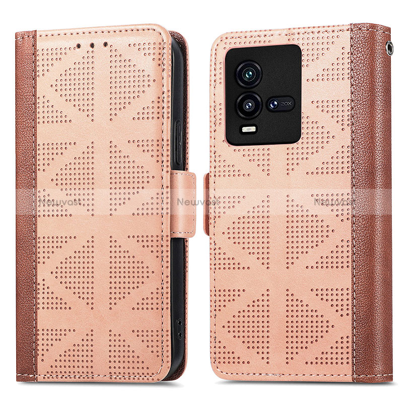 Leather Case Stands Flip Cover Holder S03D for Vivo iQOO 10 5G Light Brown