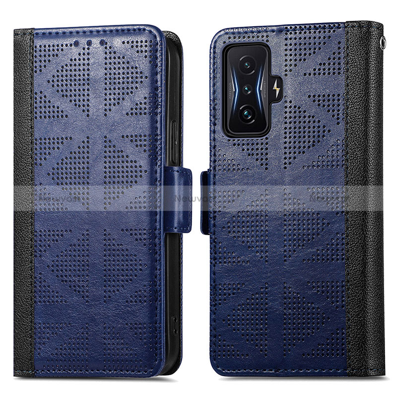 Leather Case Stands Flip Cover Holder S03D for Xiaomi Poco F4 GT 5G Blue