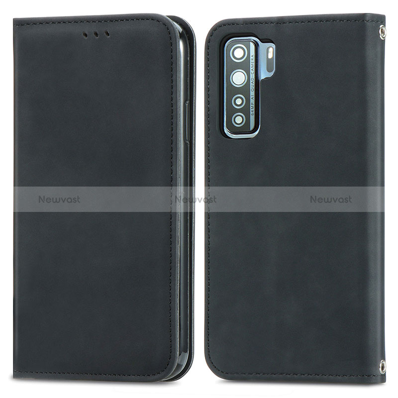 Leather Case Stands Flip Cover Holder S04D for Huawei Nova 7 SE 5G Black