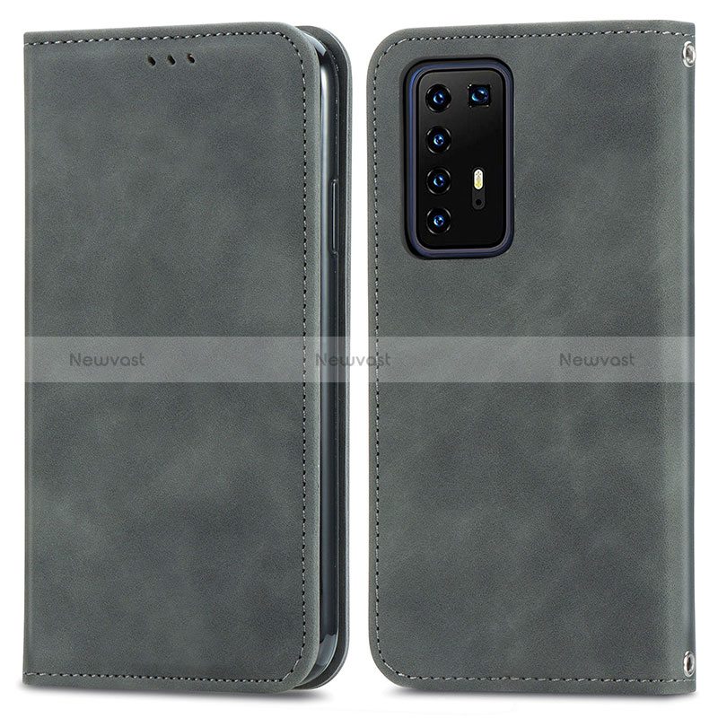 Leather Case Stands Flip Cover Holder S04D for Huawei P40 Pro Gray