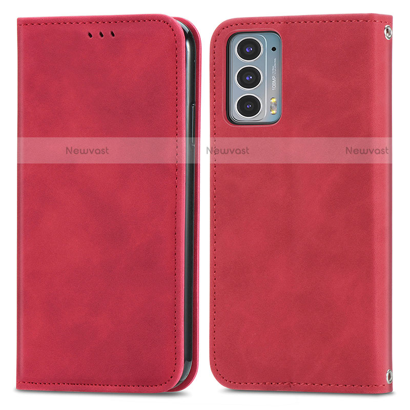 Leather Case Stands Flip Cover Holder S04D for Motorola Moto Edge 20 5G Red