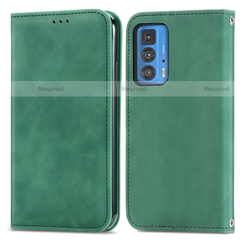 Leather Case Stands Flip Cover Holder S04D for Motorola Moto Edge 20 Pro 5G Green