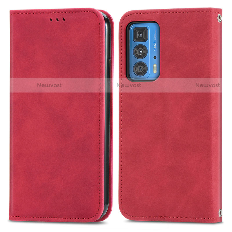 Leather Case Stands Flip Cover Holder S04D for Motorola Moto Edge 20 Pro 5G Red