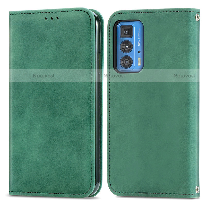 Leather Case Stands Flip Cover Holder S04D for Motorola Moto Edge S Pro 5G Green