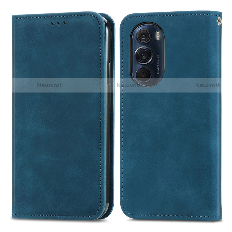 Leather Case Stands Flip Cover Holder S04D for Motorola Moto Edge X30 5G Blue