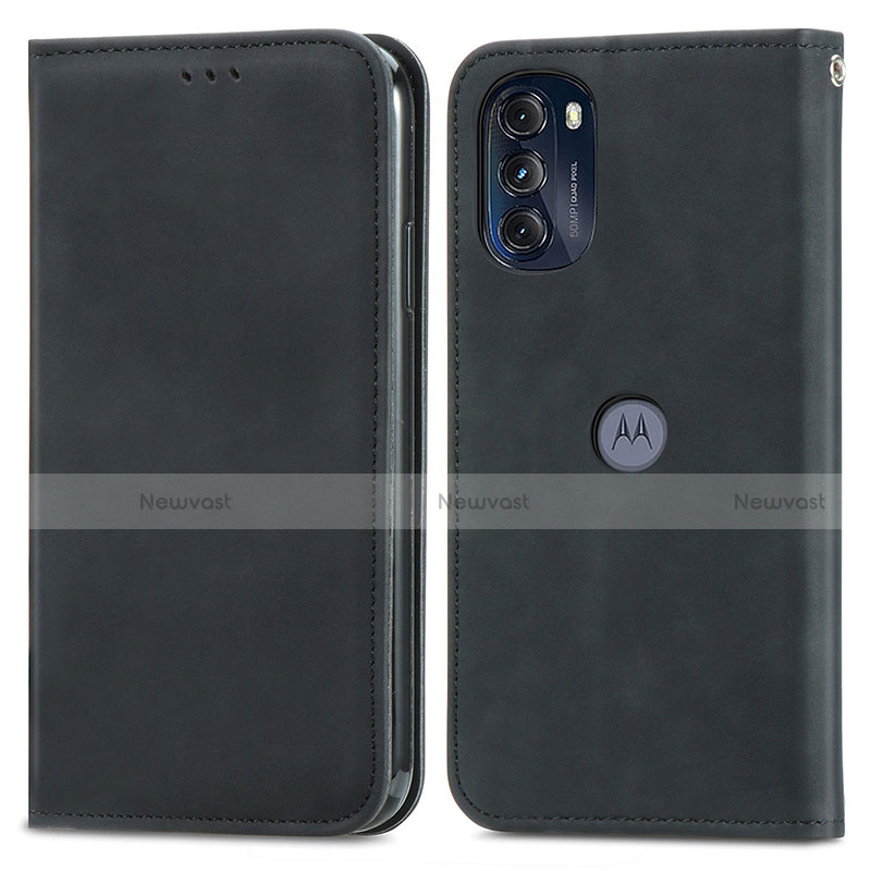 Leather Case Stands Flip Cover Holder S04D for Motorola Moto G 5G (2022) Black