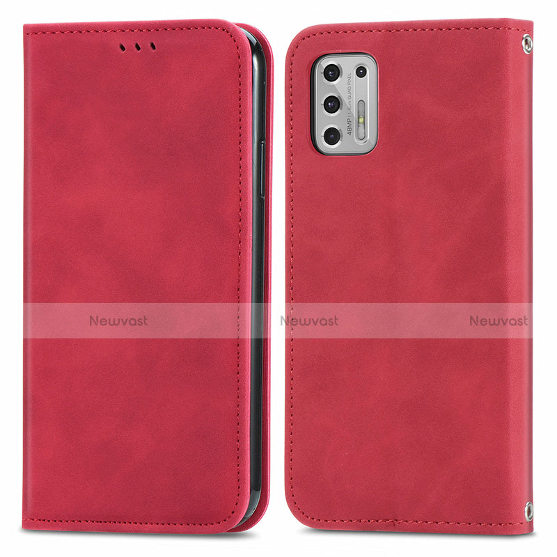 Leather Case Stands Flip Cover Holder S04D for Motorola Moto G Stylus (2021) Red