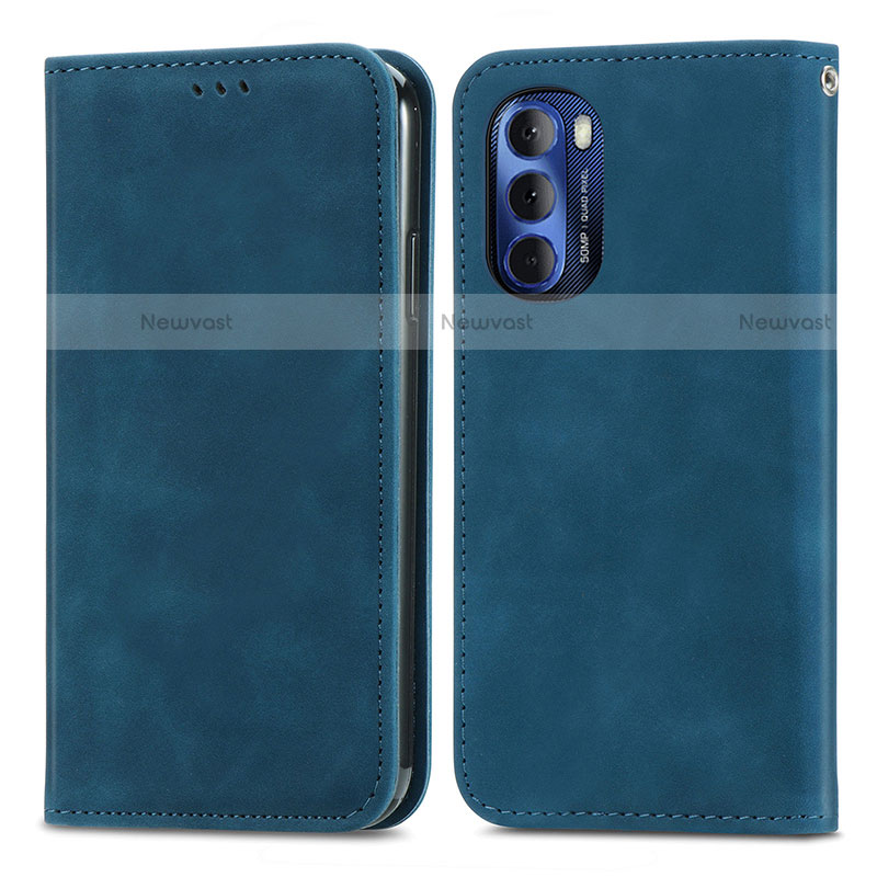 Leather Case Stands Flip Cover Holder S04D for Motorola Moto G Stylus (2022) 4G Blue