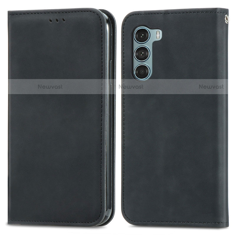 Leather Case Stands Flip Cover Holder S04D for Motorola Moto G200 5G Black