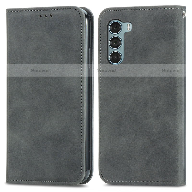 Leather Case Stands Flip Cover Holder S04D for Motorola Moto G200 5G Gray