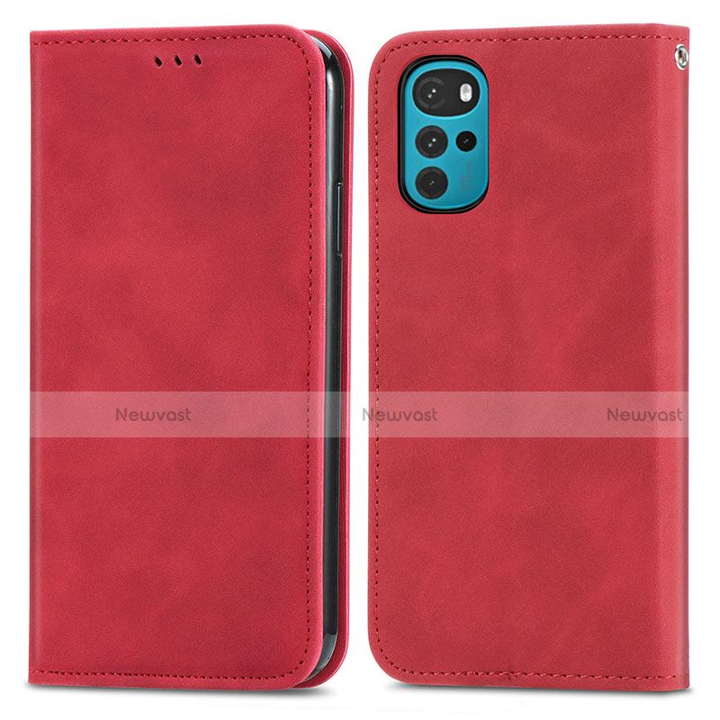 Leather Case Stands Flip Cover Holder S04D for Motorola Moto G22 Red
