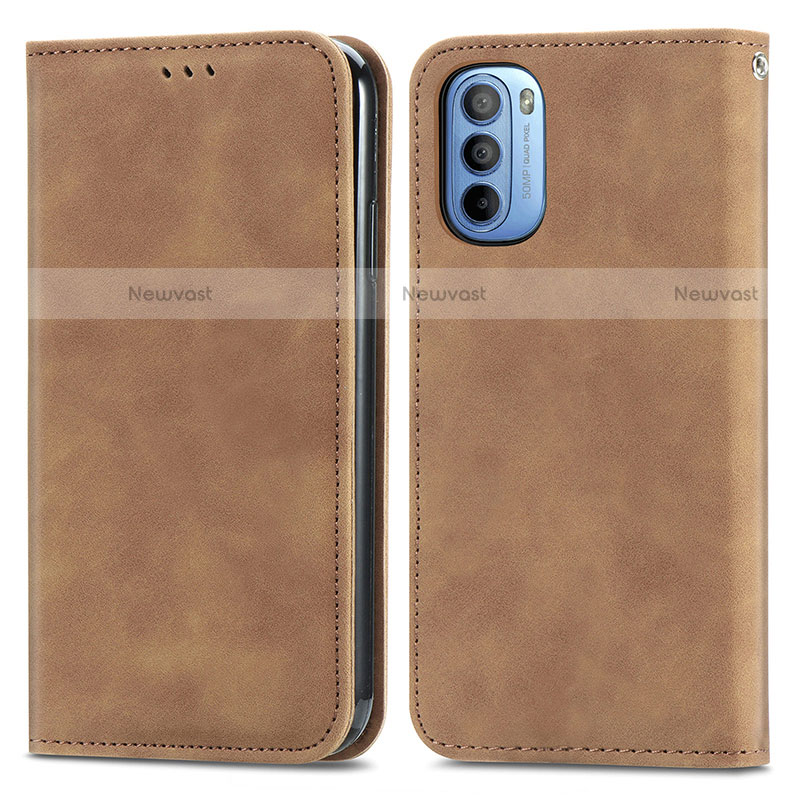 Leather Case Stands Flip Cover Holder S04D for Motorola Moto G31 Brown