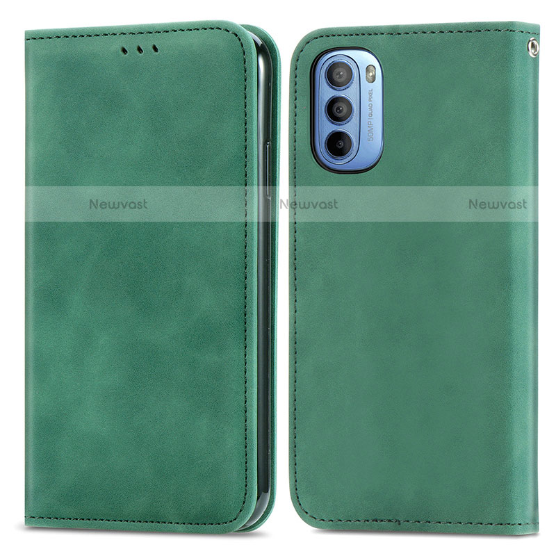 Leather Case Stands Flip Cover Holder S04D for Motorola Moto G31 Green