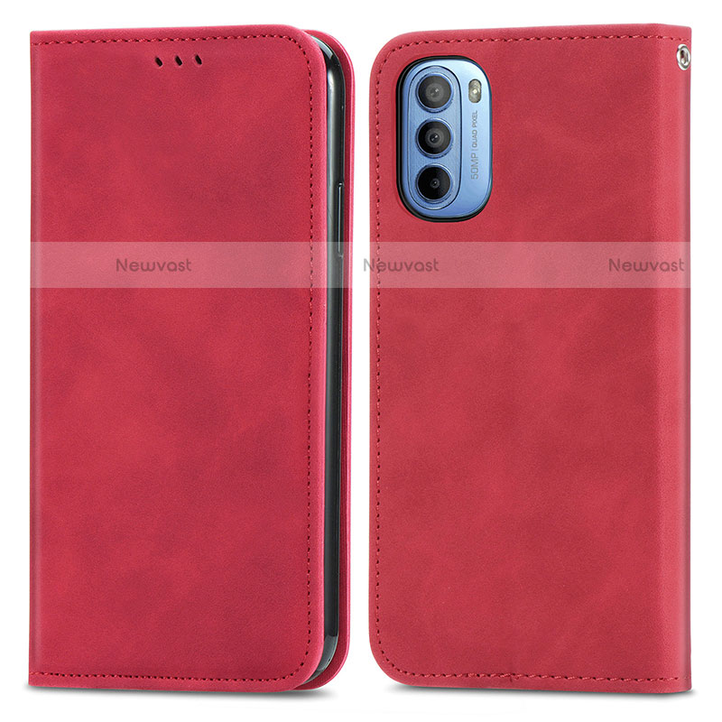 Leather Case Stands Flip Cover Holder S04D for Motorola Moto G31 Red