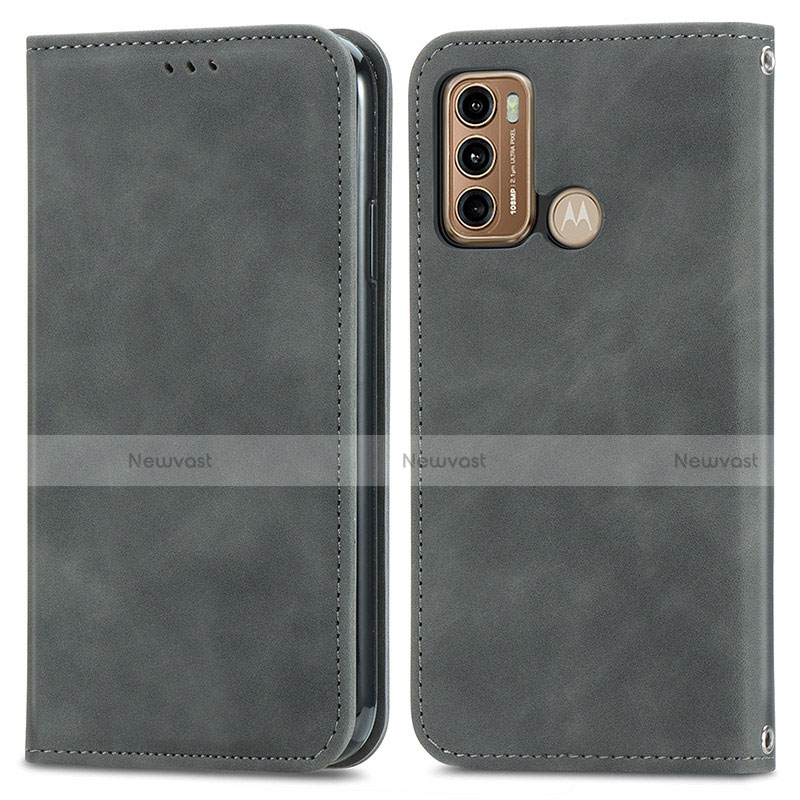 Leather Case Stands Flip Cover Holder S04D for Motorola Moto G40 Fusion Gray