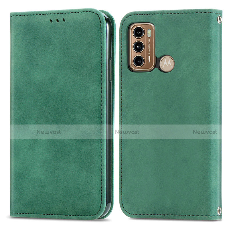 Leather Case Stands Flip Cover Holder S04D for Motorola Moto G40 Fusion Green