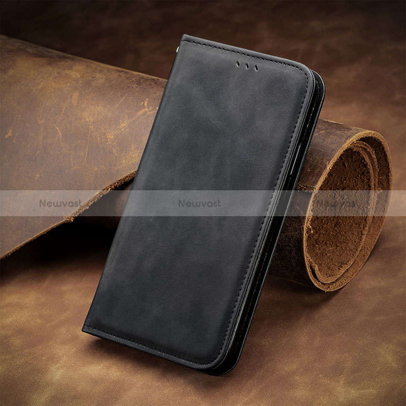 Leather Case Stands Flip Cover Holder S04D for Motorola Moto G41 Black
