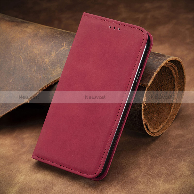 Leather Case Stands Flip Cover Holder S04D for Motorola Moto G41 Red