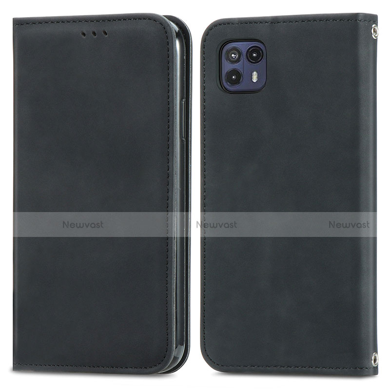 Leather Case Stands Flip Cover Holder S04D for Motorola Moto G50 5G Black