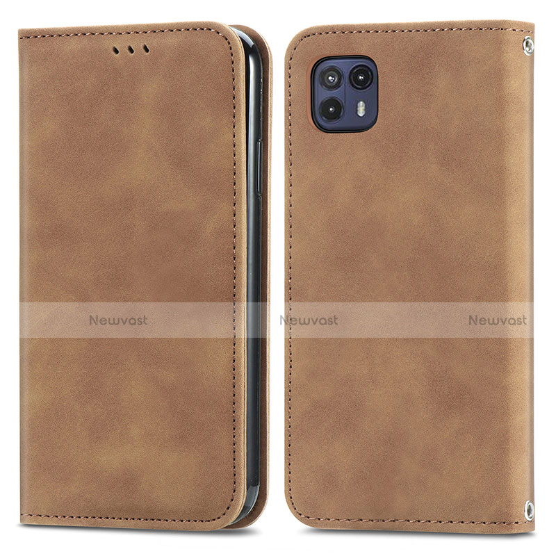 Leather Case Stands Flip Cover Holder S04D for Motorola Moto G50 5G Brown