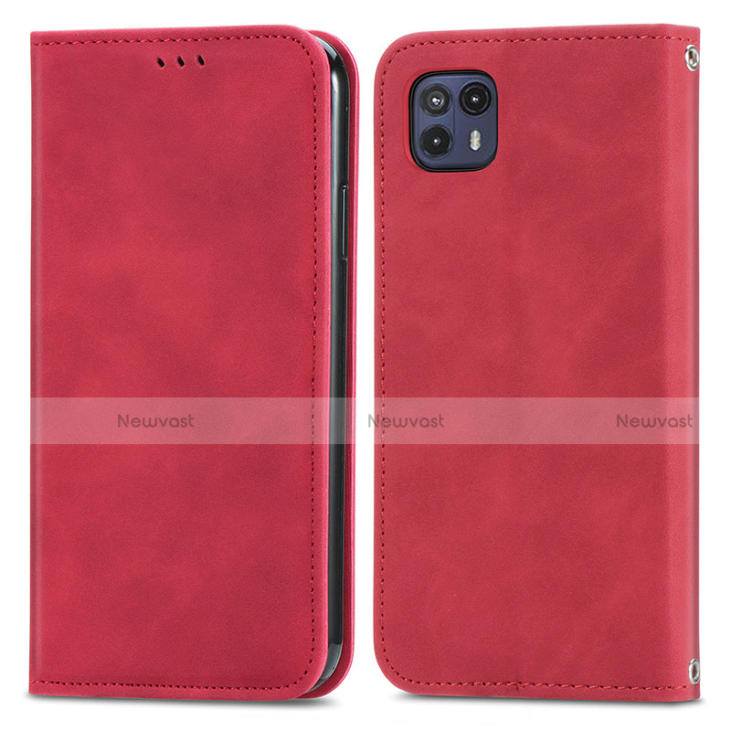 Leather Case Stands Flip Cover Holder S04D for Motorola Moto G50 5G Red