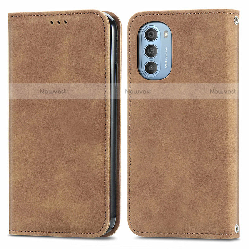 Leather Case Stands Flip Cover Holder S04D for Motorola Moto G51 5G