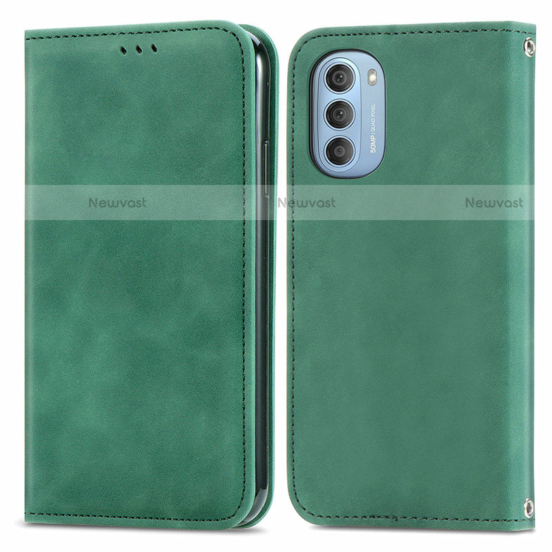 Leather Case Stands Flip Cover Holder S04D for Motorola Moto G51 5G Green