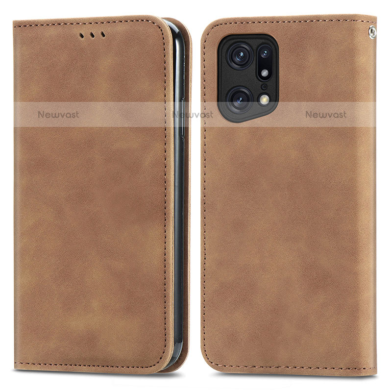 Leather Case Stands Flip Cover Holder S04D for Oppo Find X5 Pro 5G