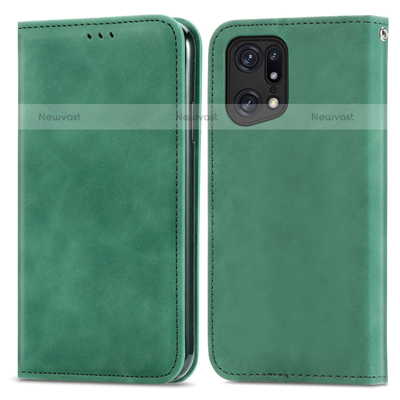 Leather Case Stands Flip Cover Holder S04D for Oppo Find X5 Pro 5G Green