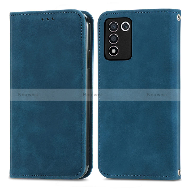 Leather Case Stands Flip Cover Holder S04D for Oppo K9S 5G Blue