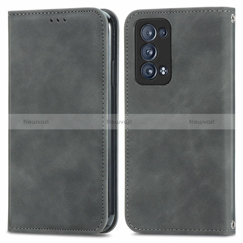 Leather Case Stands Flip Cover Holder S04D for Oppo Reno6 Pro 5G Gray