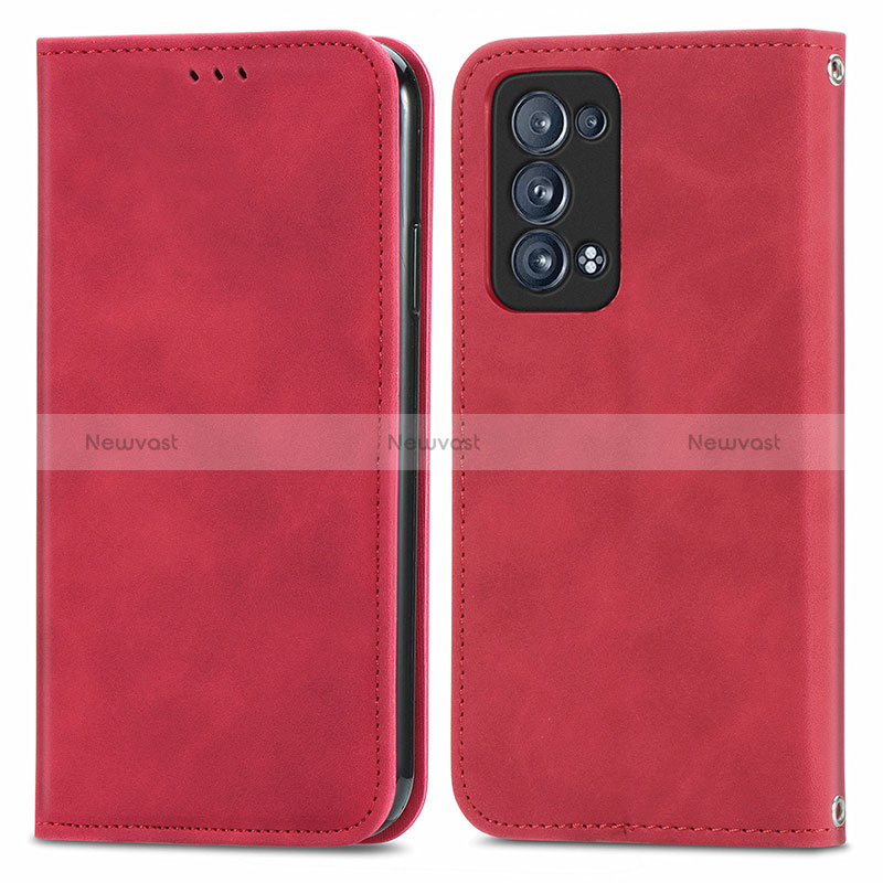 Leather Case Stands Flip Cover Holder S04D for Oppo Reno6 Pro 5G Red