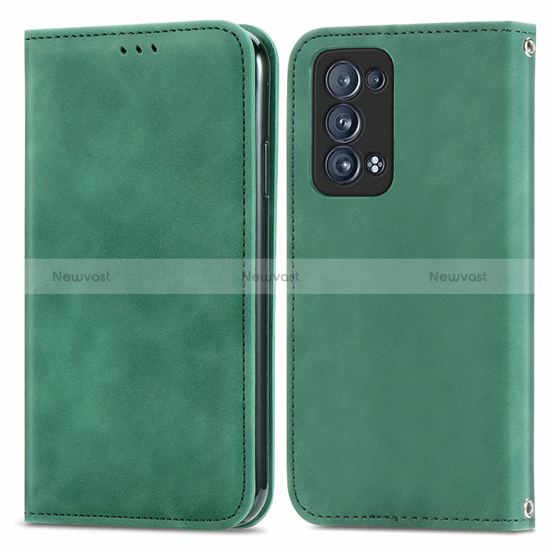 Leather Case Stands Flip Cover Holder S04D for Oppo Reno6 Pro+ Plus 5G Green
