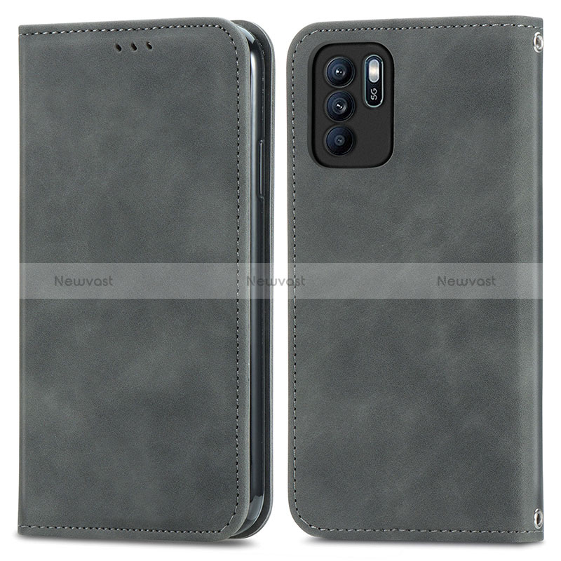 Leather Case Stands Flip Cover Holder S04D for Oppo Reno6 Z 5G Gray