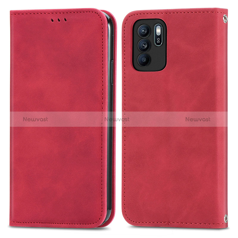 Leather Case Stands Flip Cover Holder S04D for Oppo Reno6 Z 5G Red