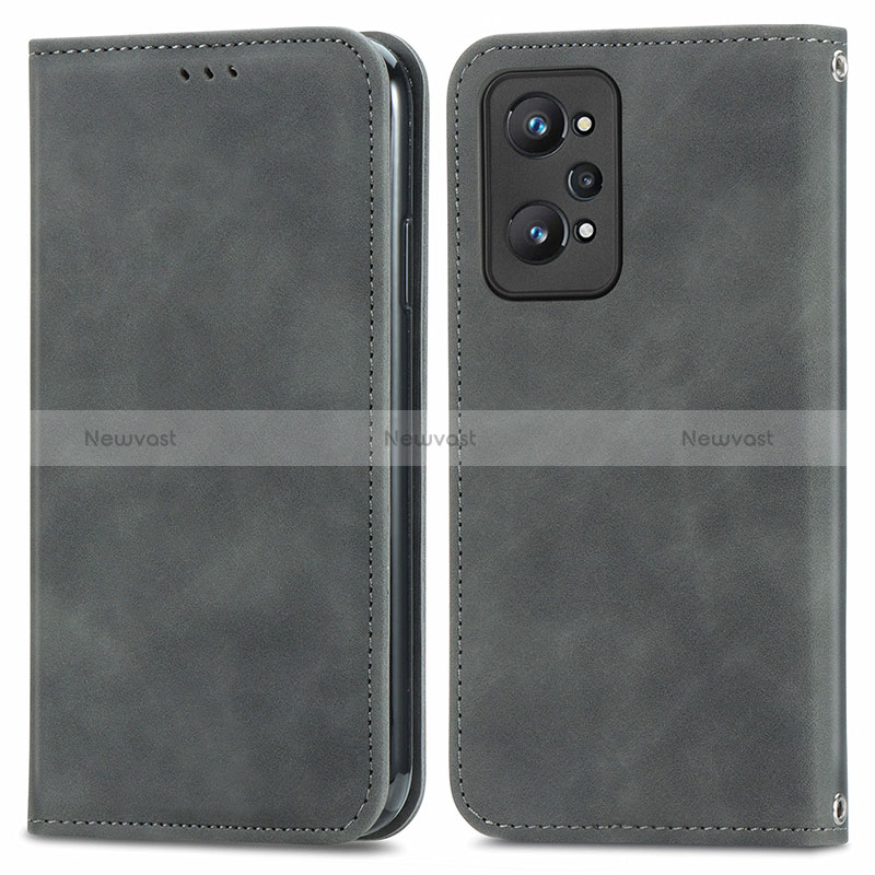 Leather Case Stands Flip Cover Holder S04D for Realme GT Neo 3T 5G Gray