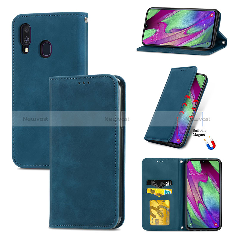 Leather Case Stands Flip Cover Holder S04D for Samsung Galaxy A40