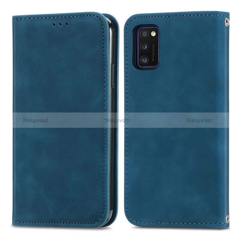 Leather Case Stands Flip Cover Holder S04D for Samsung Galaxy A41 Blue
