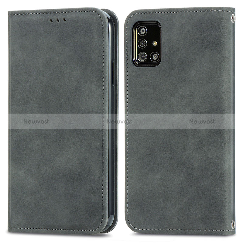 Leather Case Stands Flip Cover Holder S04D for Samsung Galaxy A51 5G Gray