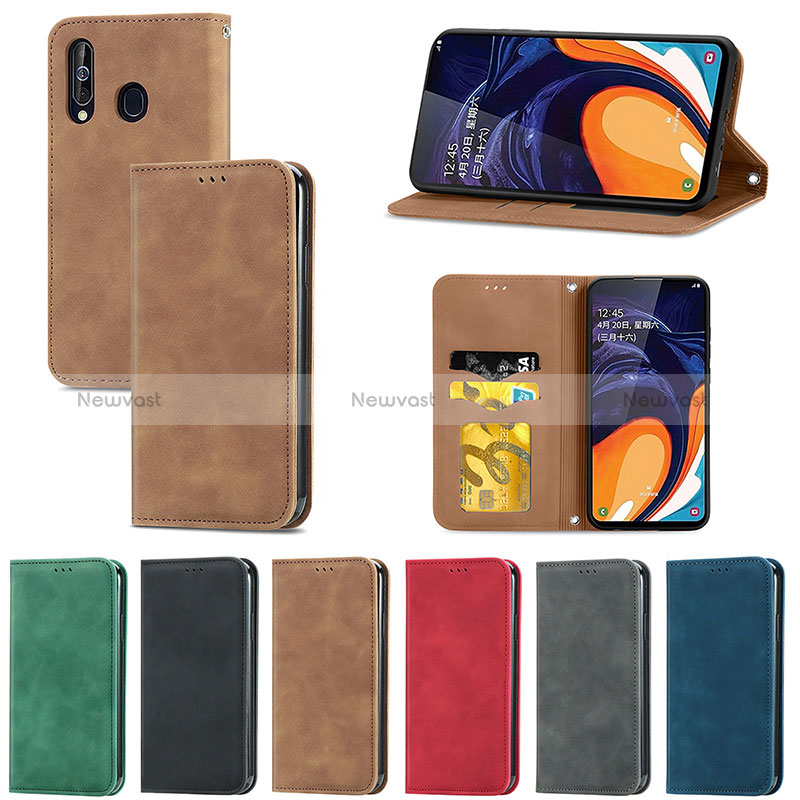 Leather Case Stands Flip Cover Holder S04D for Samsung Galaxy A60