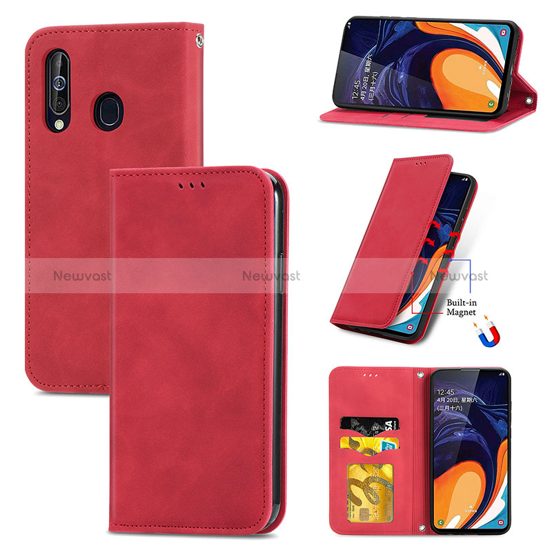 Leather Case Stands Flip Cover Holder S04D for Samsung Galaxy A60