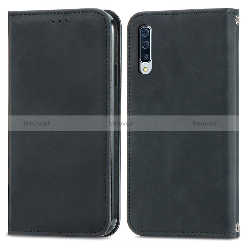 Leather Case Stands Flip Cover Holder S04D for Samsung Galaxy A70 Black