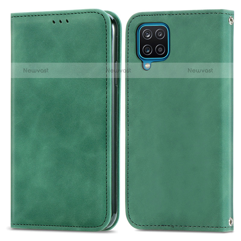 Leather Case Stands Flip Cover Holder S04D for Samsung Galaxy F12 Green