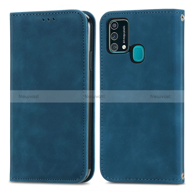 Leather Case Stands Flip Cover Holder S04D for Samsung Galaxy F41 Blue