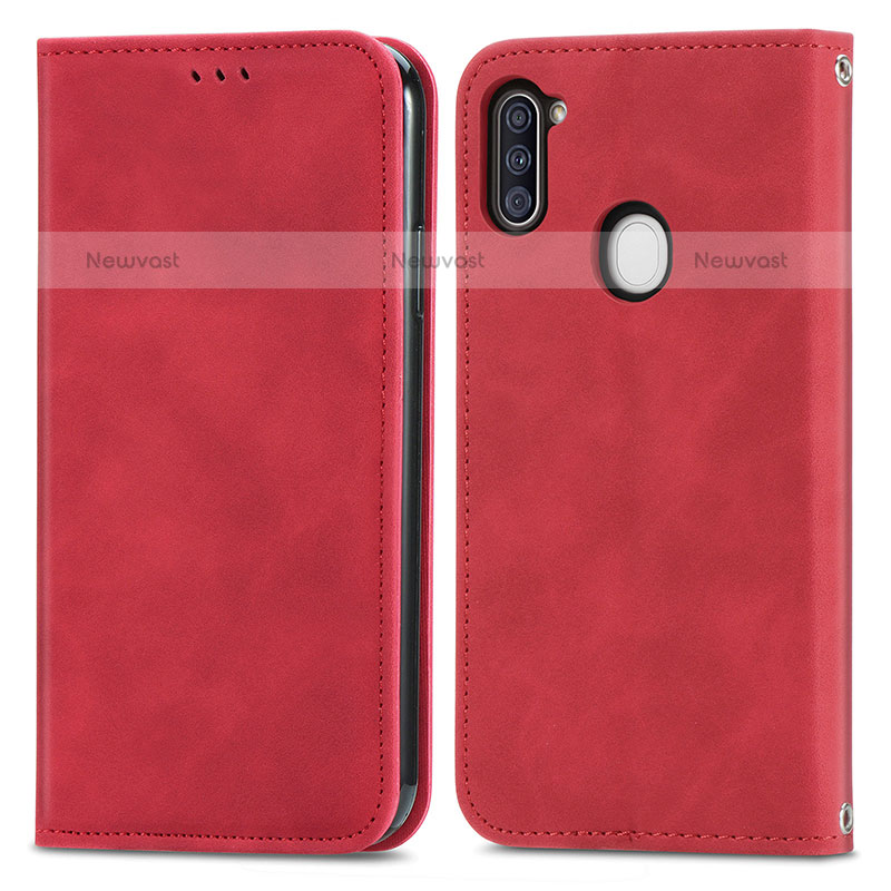 Leather Case Stands Flip Cover Holder S04D for Samsung Galaxy M11 Red